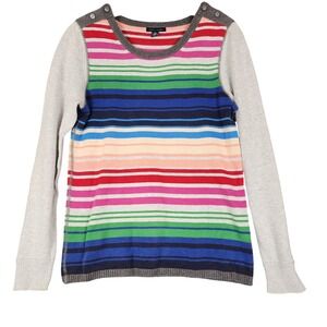 Tommy Hilfiger Womens Multi Color Striped Cotton Sweater Gray Sleeves Size M